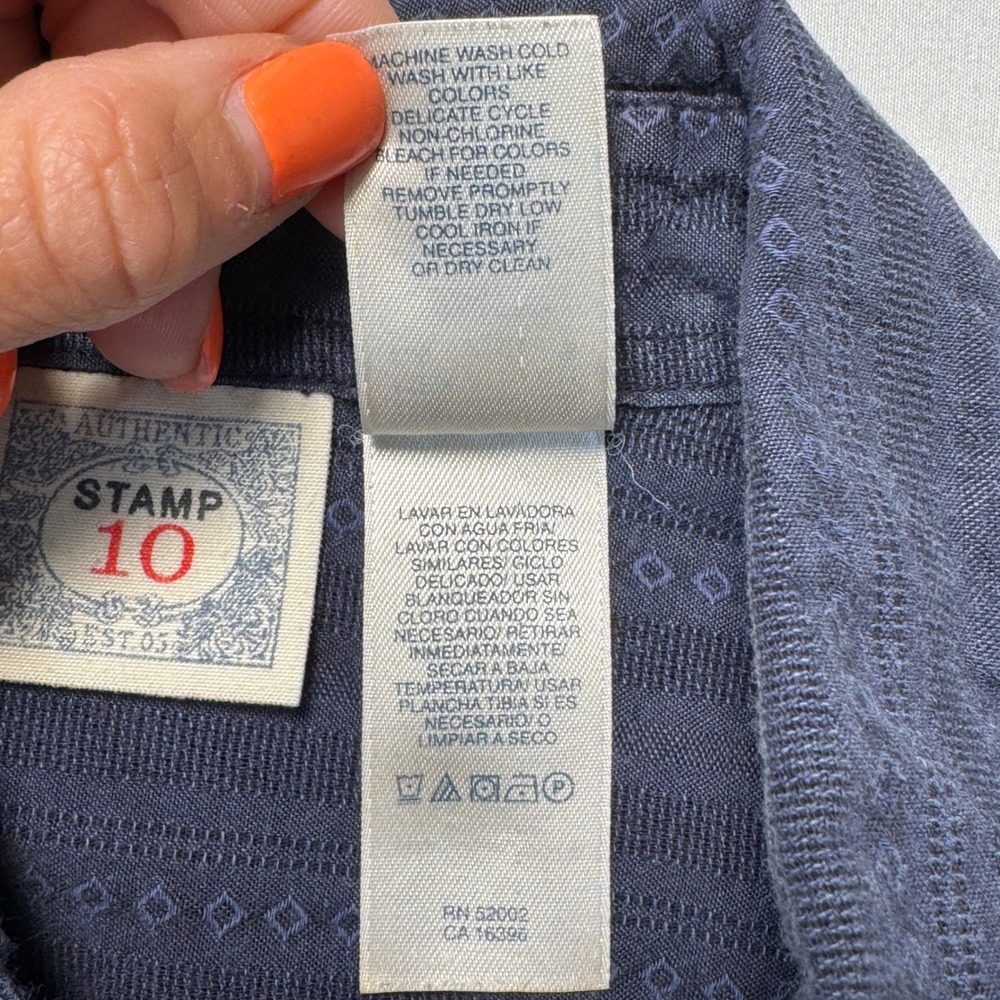 Stamp 10 Button Down Shirt Long Sleeve Navy Blue Dobby Stripe Diamond Men Small - Picture 4 of 8